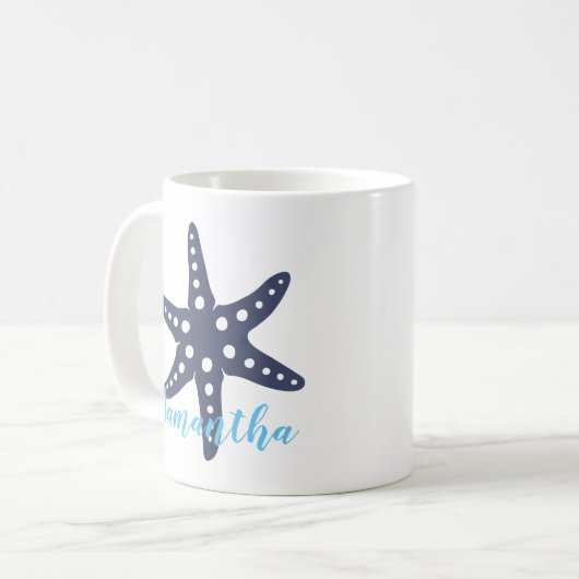 Starfish Midnight Blue Name Kaffeetasse (Vorderseite Links)