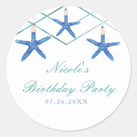 Starfish & Modern Lines Eleganter Strand Individue Runder Aufkleber (Vorderseite)
