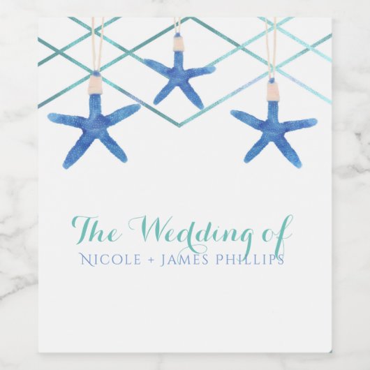 Starfish & Modern Lines Eleganter Strand Individue Weinetikett (Einzelnes Label)