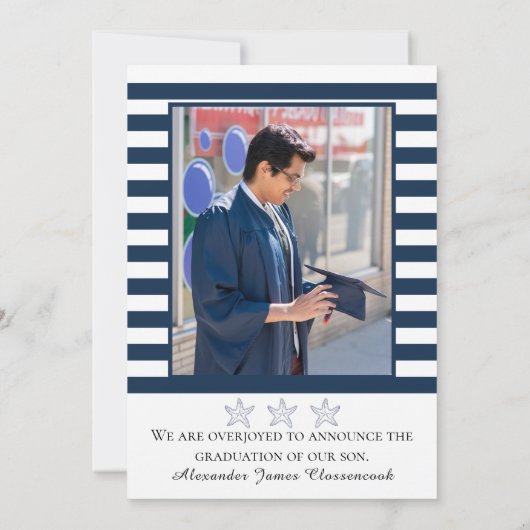 Starfish Modern Navy Weißer Streifen Ankündigung (Rückseite)