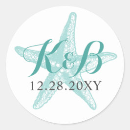 Starfish Monogram Beach Wedding Siegel Sticker