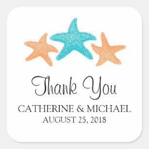 Starfish Monogramm Hochzeit Quadratischer Aufkleber
