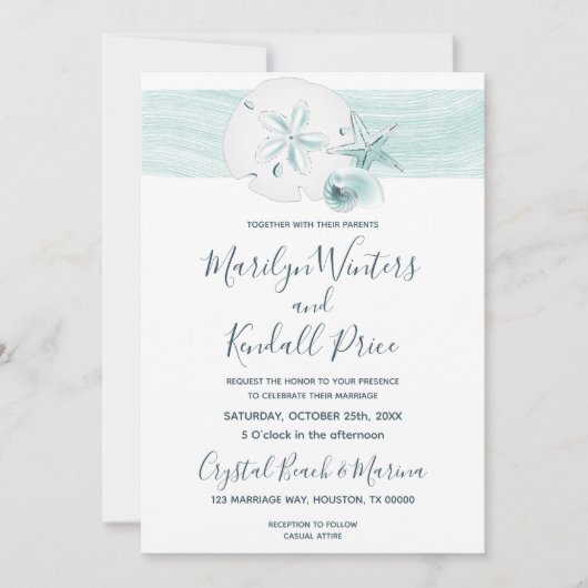 Starfish Muscheln Modernes elegantes Party am Stra Einladung (Vorderseite)