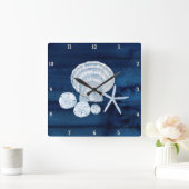 Starfish Muscheln Strand Sand Dollar Blau Quadratische Wanduhr (Zuhause)