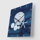 Starfish Muscheln Strand Sand Dollar Blau Quadratische Wanduhr (Winkel)