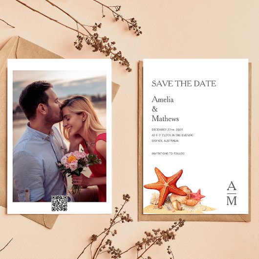 Starfish Muscheln Strand Save the Date nautisch Einladung