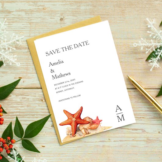 Starfish Muscheln Strand Save the Date nautisch Einladung
