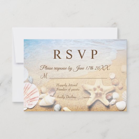 Starfish Muscheln Tropical Beach Wedding RSVP Card Einladung (Vorderseite)