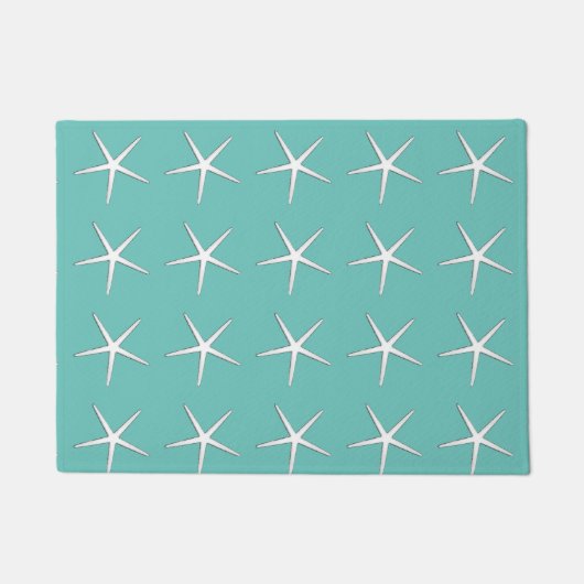 Starfish Muster Aquamarin Blue White Nautical Beac Fußmatte (Vorderseite)