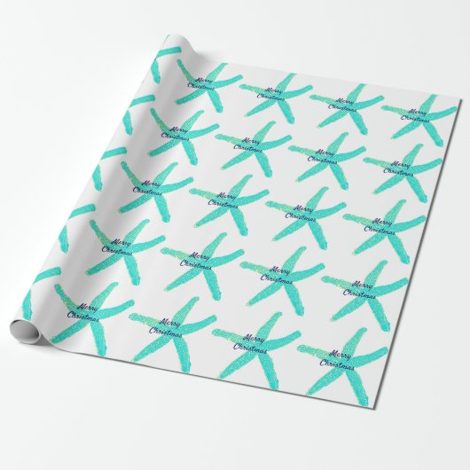 Starfish Muster Aquamarin Gelb Blau Frohe Weihnach Geschenkpapier (Ungerollt)
