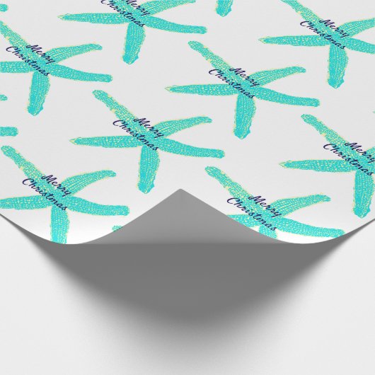 Starfish Muster Aquamarin Gelb Blau Frohe Weihnach Geschenkpapier (Ecke)