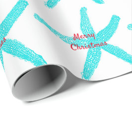 Starfish Muster Aquamarin Red Beach Frohe Weihnach Geschenkpapier