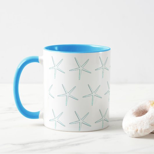Starfish Muster Aquamarin Sky Blue White Nautic Ni Tasse (Mit Donut)