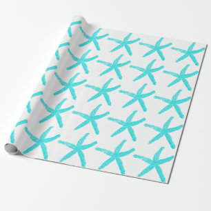 Starfish Muster Aquamarin Weißer Strand Weihnacht Geschenkpapier
