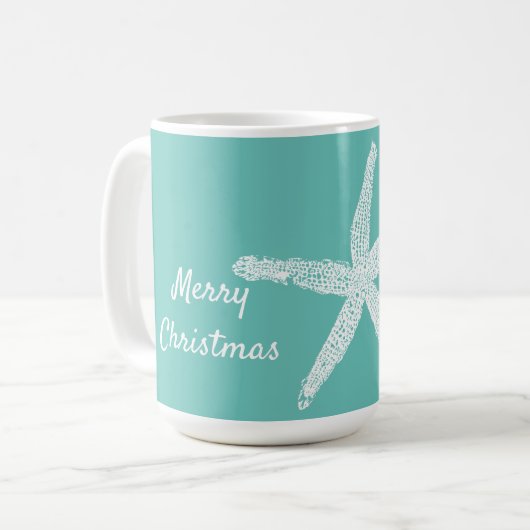 Starfish Muster Aquamarin White Beach Frohe Weihna Kaffeetasse (Vorderseite Links)