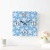 Starfish Muster Blau Quadratische Wanduhr (Zuhause)