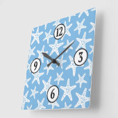 Starfish Muster Blau Quadratische Wanduhr (Winkel)