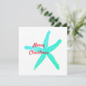 Starfish Muster Green Blue Red Frohe Weihnachten (Stehend Vorderseite)