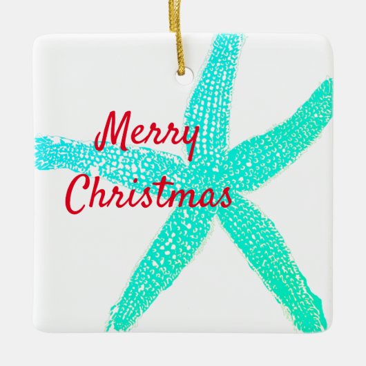 Starfish Muster Green Blue Red Frohe Weihnachten Keramikornament (Vorderseite)