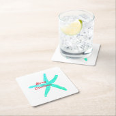 Starfish Muster Green Blue Red Frohe Weihnachten Rechteckiger Pappuntersetzer (Vor Ort)