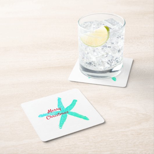 Starfish Muster Green Blue Red Frohe Weihnachten Rechteckiger Pappuntersetzer (Vor Ort)