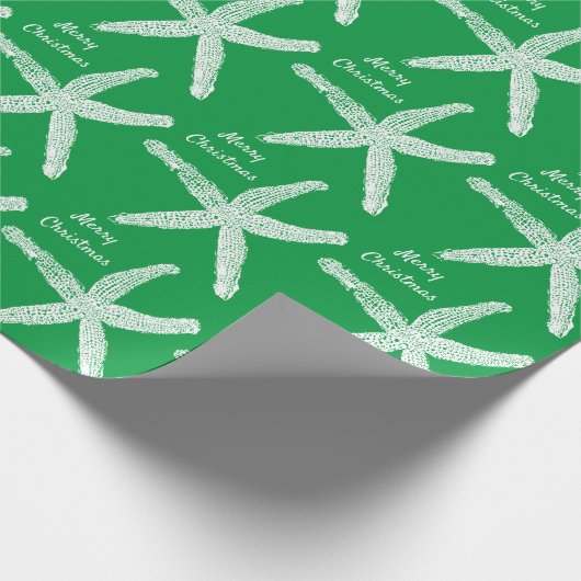 Starfish Muster Green White Beach Frohe Weihnachte Geschenkpapier (Ecke)