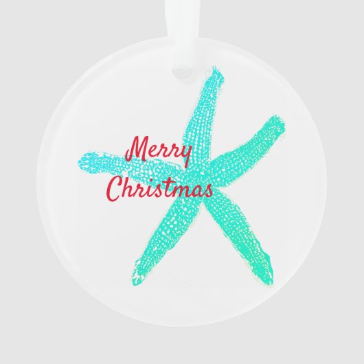 Starfish Muster Grün Blau Rot Frohe Weihnachten Ornament (Rückseite)