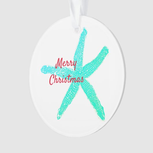 Starfish Muster Grün Blau Rot Frohe Weihnachten Ornament (Vorderseite)