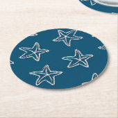 Starfish Muster in Ozeanblau Runder Pappuntersetzer (Angewinkelt)