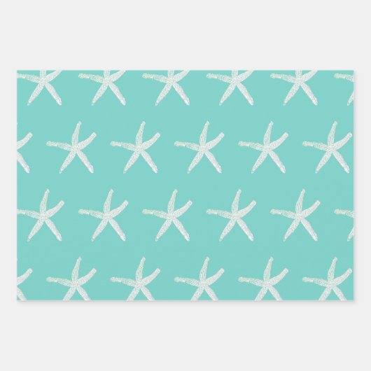 Starfish Muster Lila Pink Aquamarin Blue Nautic Geschenkpapier Set (Vorderseite 3)