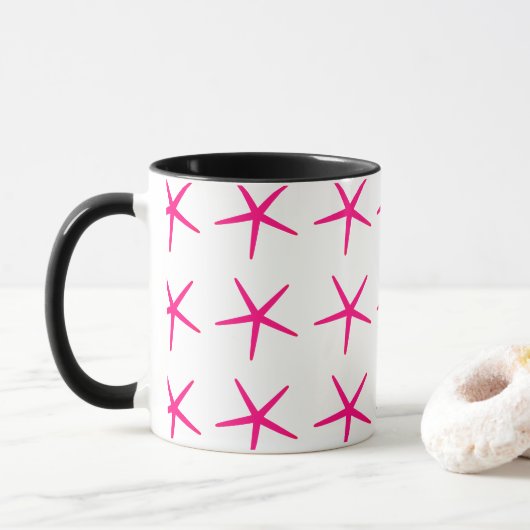 Starfish Muster Pink White Black Nautical Niedlich Tasse (Mit Donut)