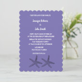 Starfish Muster Purple White Cute Beach Hochzeit Einladung (Stehend Vorderseite)