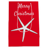Starfish Muster Red White Beach Frohe Weihnachten Mittlere Geschenktüte (Rückseite)