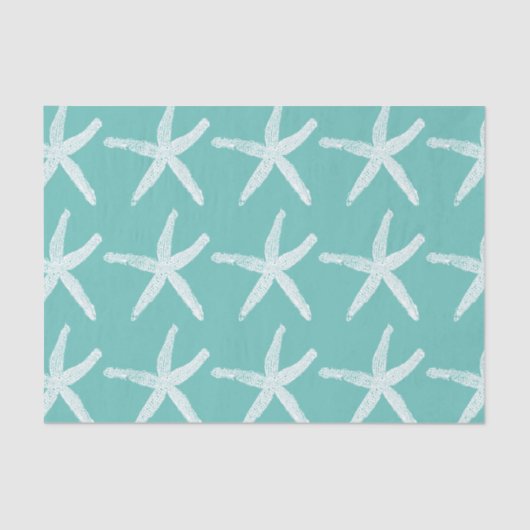 Starfish Muster White Aquamarin Blue Beach Wassers Seidenpapier (Vorderseite)