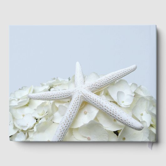 Starfish n Hydrangea Light Blue Wedding Guest Book Gästebuch (Rückseite)