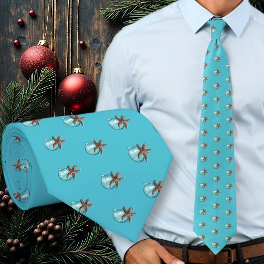 Starfish n Ornament Aqua Blue Christmas Tie Krawatte