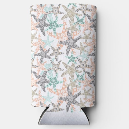 Starfish Nahtloses Muster Seltzer Can Cooler Selters Dosenkühler (Vorderseite)