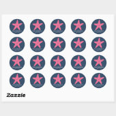 Starfish Nautic Round Sticker, Navy Blue Pink Runder Aufkleber (Blatt)