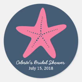 Starfish Nautic Round Sticker, Navy Blue Pink Runder Aufkleber
