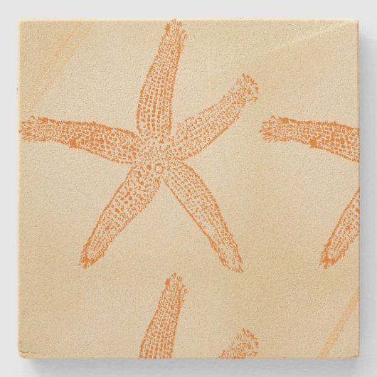 Starfish Nautical Beach Coral Orange Geschenk Gefa Steinuntersetzer (Vorderseite)