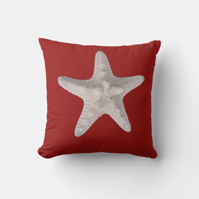 Starfish Nautical Beach Red Throw Kissen (Vorderseite)