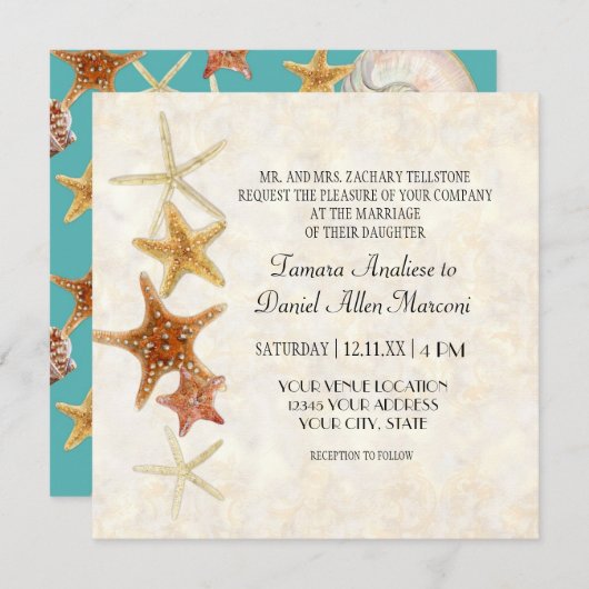 Starfish Nautilus Scallop Sea Muschel Modernes Mus Einladung (Vorne/Hinten)