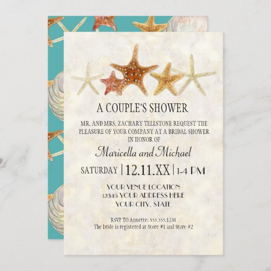 Starfish Nautilus Scallop Sea Muschel Modernes Mus Einladung (Vorne/Hinten)