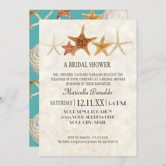 Starfish Nautilus Scallop Sea Muschel Modernes Mus Einladung (Vorne/Hinten)