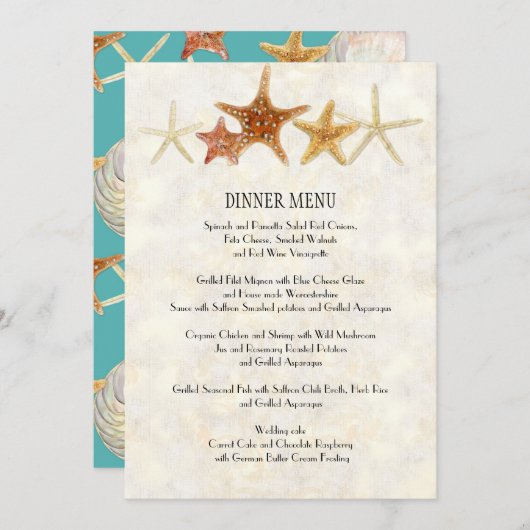 Starfish Nautilus Scallop Sea Muschel Modernes Mus Menükarte (Vorne/Hinten)