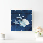 Starfish Nautilus Sea Muscheln Quadratische Wanduhr (Zuhause)