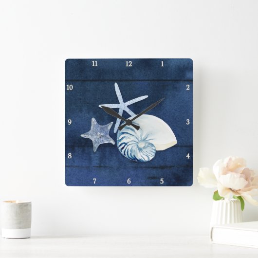 Starfish Nautilus Sea Muscheln Quadratische Wanduhr (Zuhause)