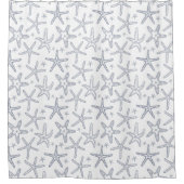 Starfish Navy Blue and White Coastal Beach Muster Duschvorhang (Vorderseite)