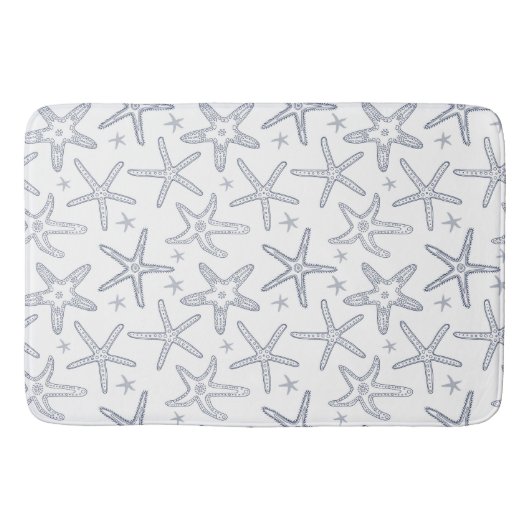 Starfish Navy Blue and White Coastal Meereswelt Pr Badematte (Vorderseite)