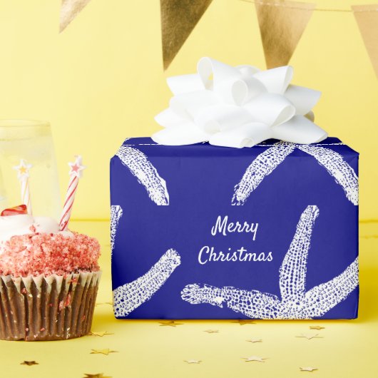 Starfish Navy Blue White Frohe Weihnachten 2023 Geschenkpapier (Geburtstagsparty)